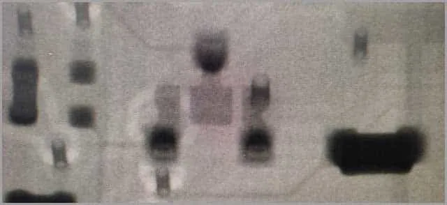 The 2 D x-ray system displays the entire component's 2D image from both sides of the PCB